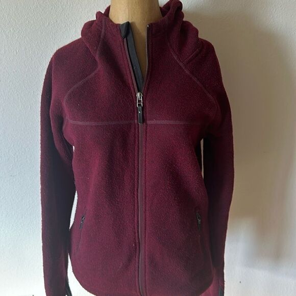 Smartwool M zip front, hooded jacket burgundy reddish great pre owned condition - Picture 2 of 6